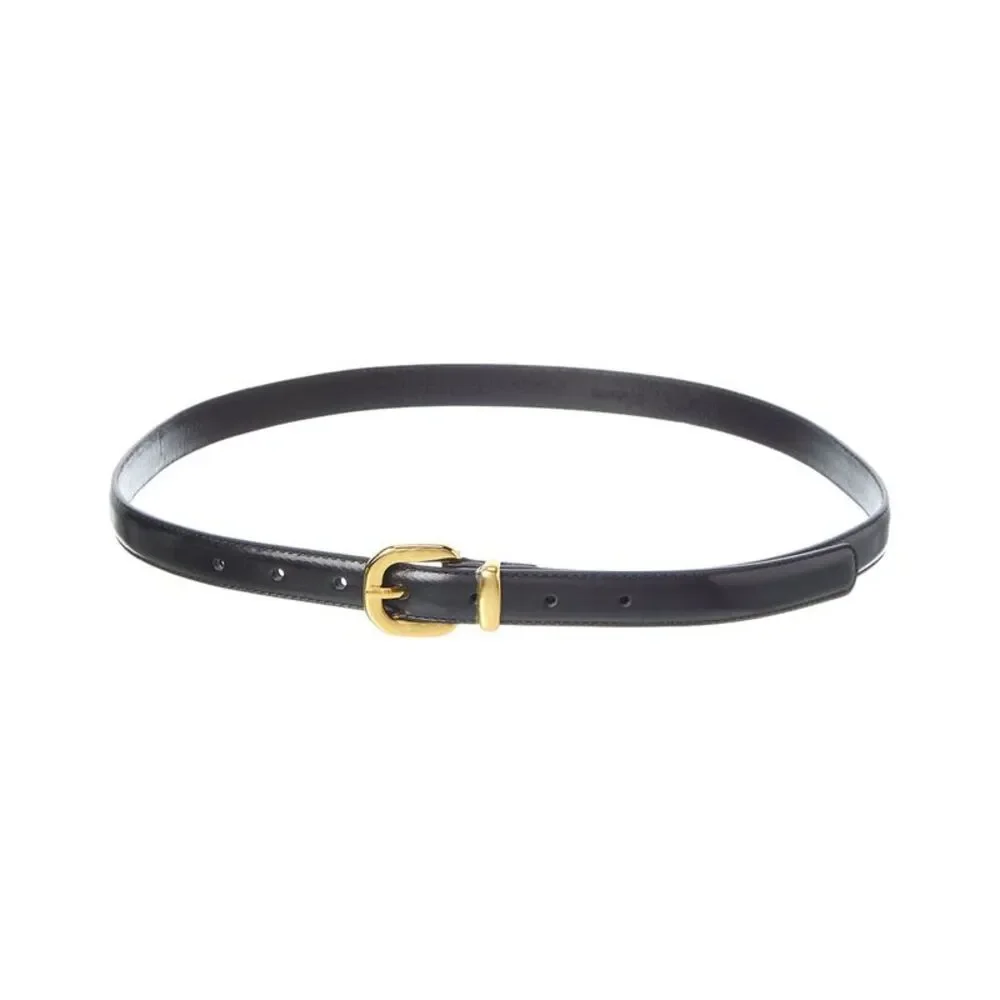 Madewell Black Leather Belt with Gold Buckle
